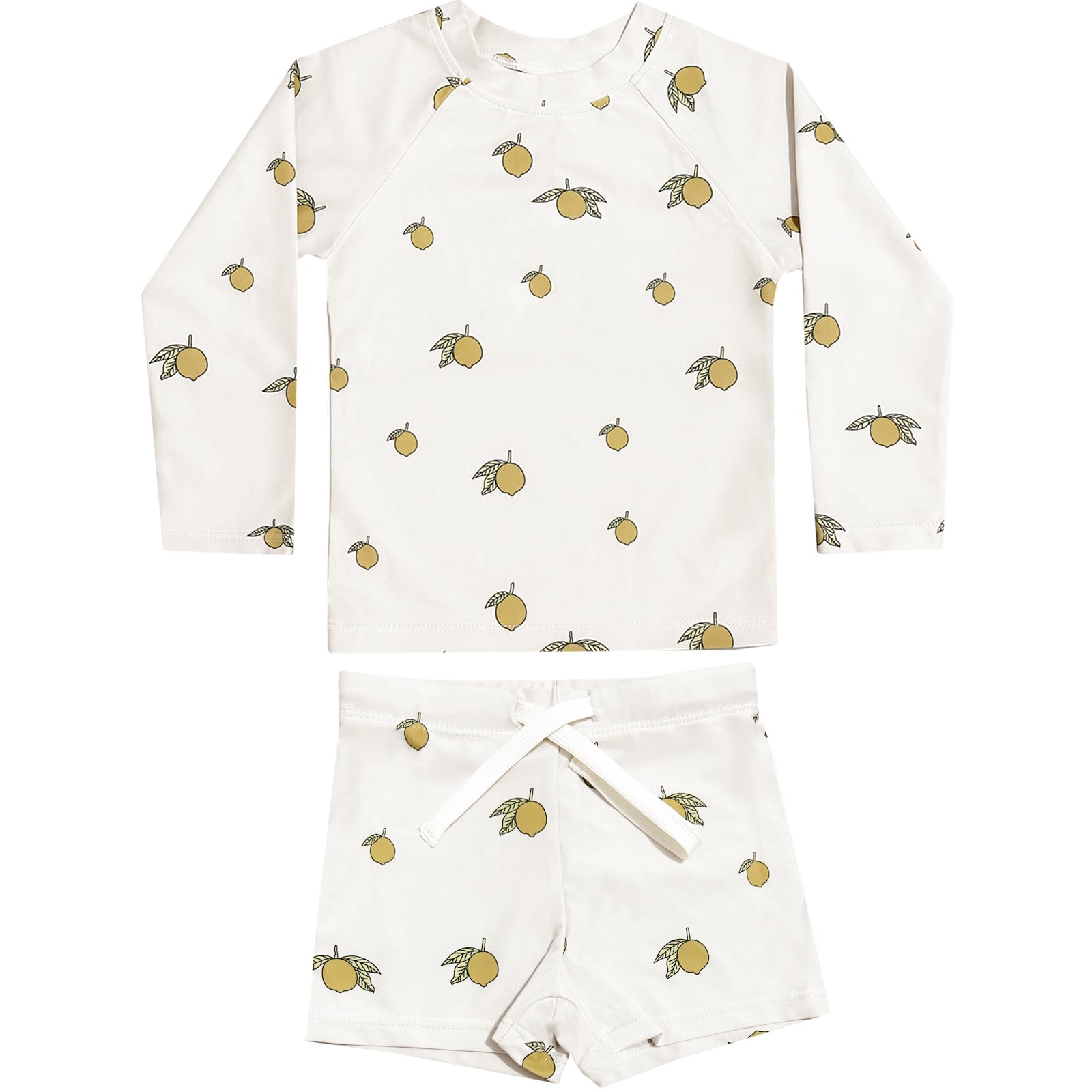 【送料無料】[GoUseGo] キッズ 水着 男の子 3点セット 長袖ラッシュガード スイムパンツ 帽子 子ども用水着 80-160cm 小学生用 スイムウェア 上下セット セパレート 子供 幼児 水着 幼稚園 保育園用 UPF50+ 紫外線対策 UVカット 色：イェローレモン、サイズ：120-130