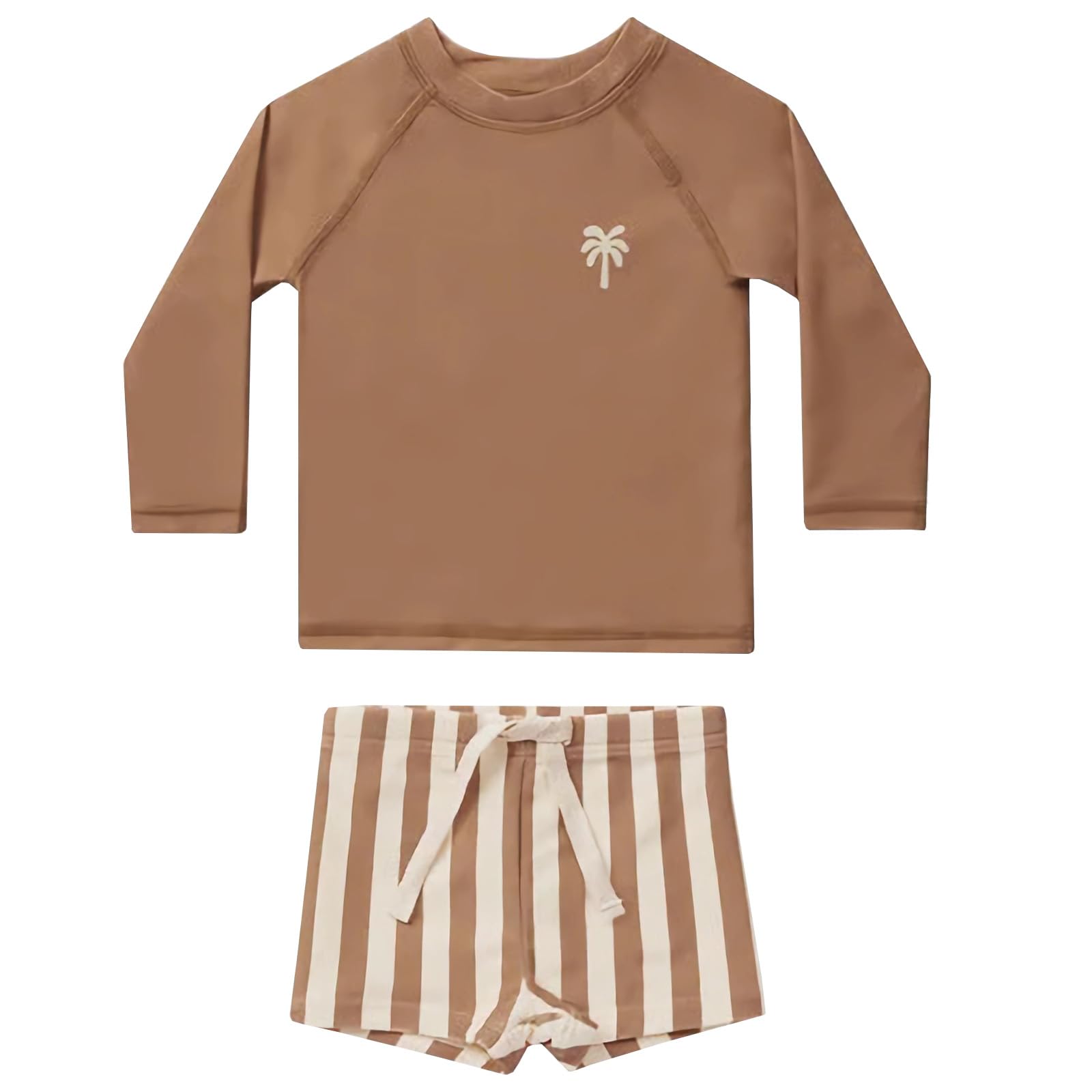 【送料無料】[GoUseGo] キッズ 水着 男の子 3点セット 長袖ラッシュガード スイムパンツ 帽子 子ども用水着 80-160cm 小学生用 スイムウェア 上下セット セパレート 子供 幼児 水着 幼稚園 保育園用 UPF50+ 紫外線対策 UVカット 色：ヘンナ、サイズ：100-110