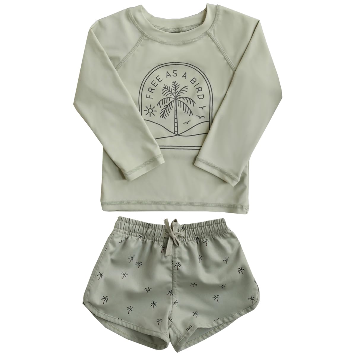 【送料無料】[GoUseGo] キッズ 水着 男の子 3点セット ラッシュガード水着 サーフパンツ 帽子 80-130cm 子ども用水着 小学生 セパレート スイムウェア 子供 上下セット ベビー水着 赤ちゃん 幼児 保育園 幼稚園用 UPF50+ UVカット 色：グリーン樹木、サイズ：130