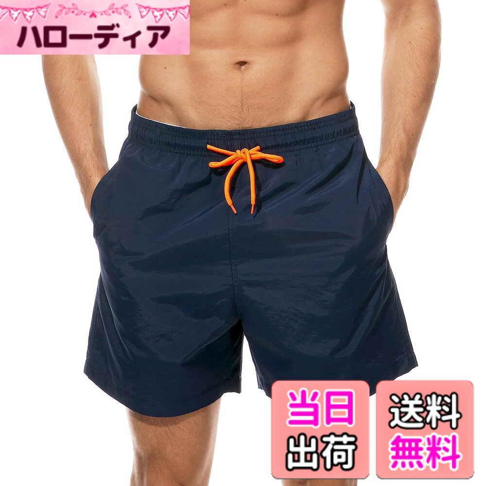 【送料無料】[Yotonna] 水着 メンズ サーフパンツ 海パン 水陸両用 インナー付き 速乾 海水パンツ ボードショーツ ビーチパンツ 通気 大きいサイズ 色：ネイビー、サイズ：M