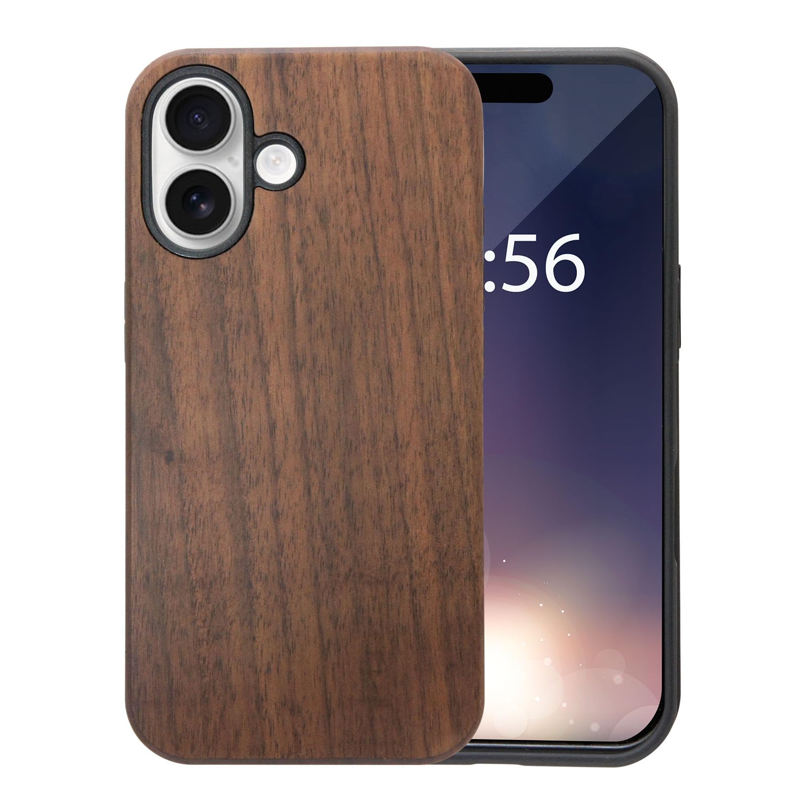 【送料無料】[Pretimo] iPhone ケース 天然木 木製 ウッド ワイヤレス充電対応 スマホケース スマホカバー 色：胡桃／ウォルナット、サイズ：iPhone 16