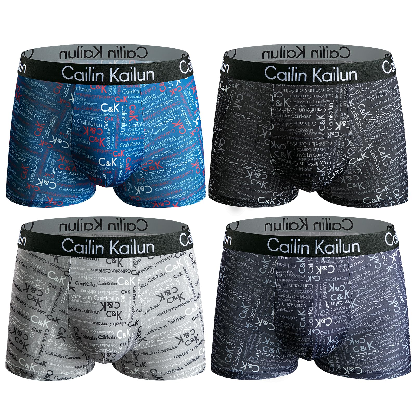 【送料無料】[Cailin Kailun] L~5XL 大きいサイズボクサーパンツ メンズ 下着 4枚セット 前閉じ 吸水速乾 通気 ボクサーブリーフ ローライズ 色：C02-4枚組、サイズ：4XL