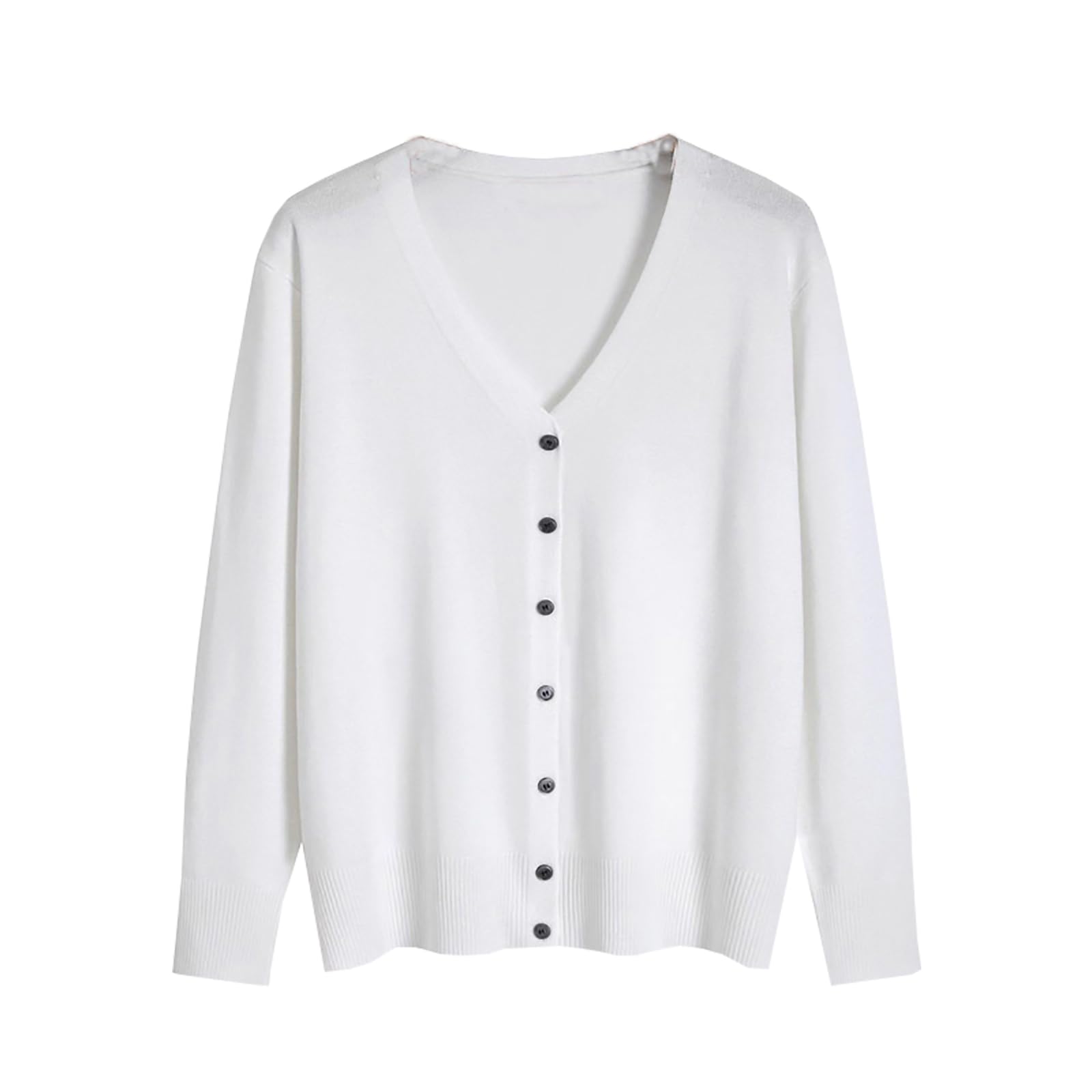 【送料無料】[zuevichn] カーディガン レディース 長袖 Vネックセーター ニット 無地 春秋冬 色：ホワイト、サイズ：2XL