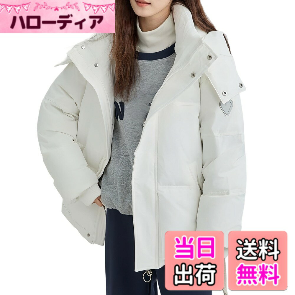 Jacket - 【送料無料】[newsight] ダウンコート レディース 中綿ジャケット フード付き ショート丈 アウター 秋服 冬服 防寒 暖かい 厚手 ゆったり 韓国風 可愛い カジュアル 通勤 通学 色：ベージュ、サイズ：L