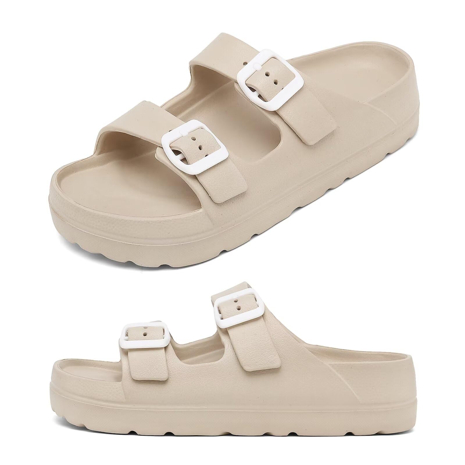【送料無料】[kamafy] サンダル 厚底 レディース メンズ バックル オフィス おしゃれ アーチサポート スリッパ 室内 夏用 EVA 色：A-あんずいろ、サイズ：23.0 cm