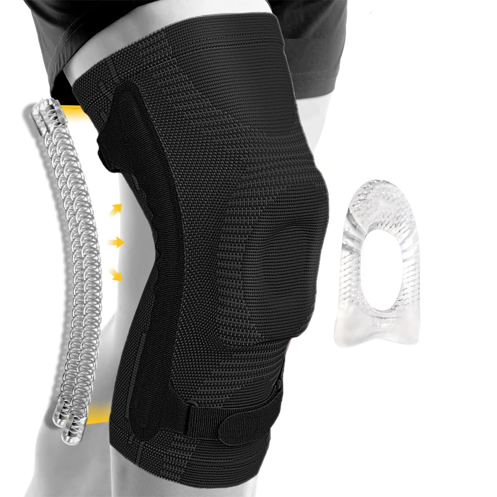 【送料無料】KUENZ ニーパッド スポーツ、バドミントン/ランニング/バスケットボール/フットボール用のニーパッド、自由に調節可能、通気性、両側にバネ付き、左右両足用、ストレッチ用ゴム付き、変形しにくい。 色：ブラック、サイズ：XL