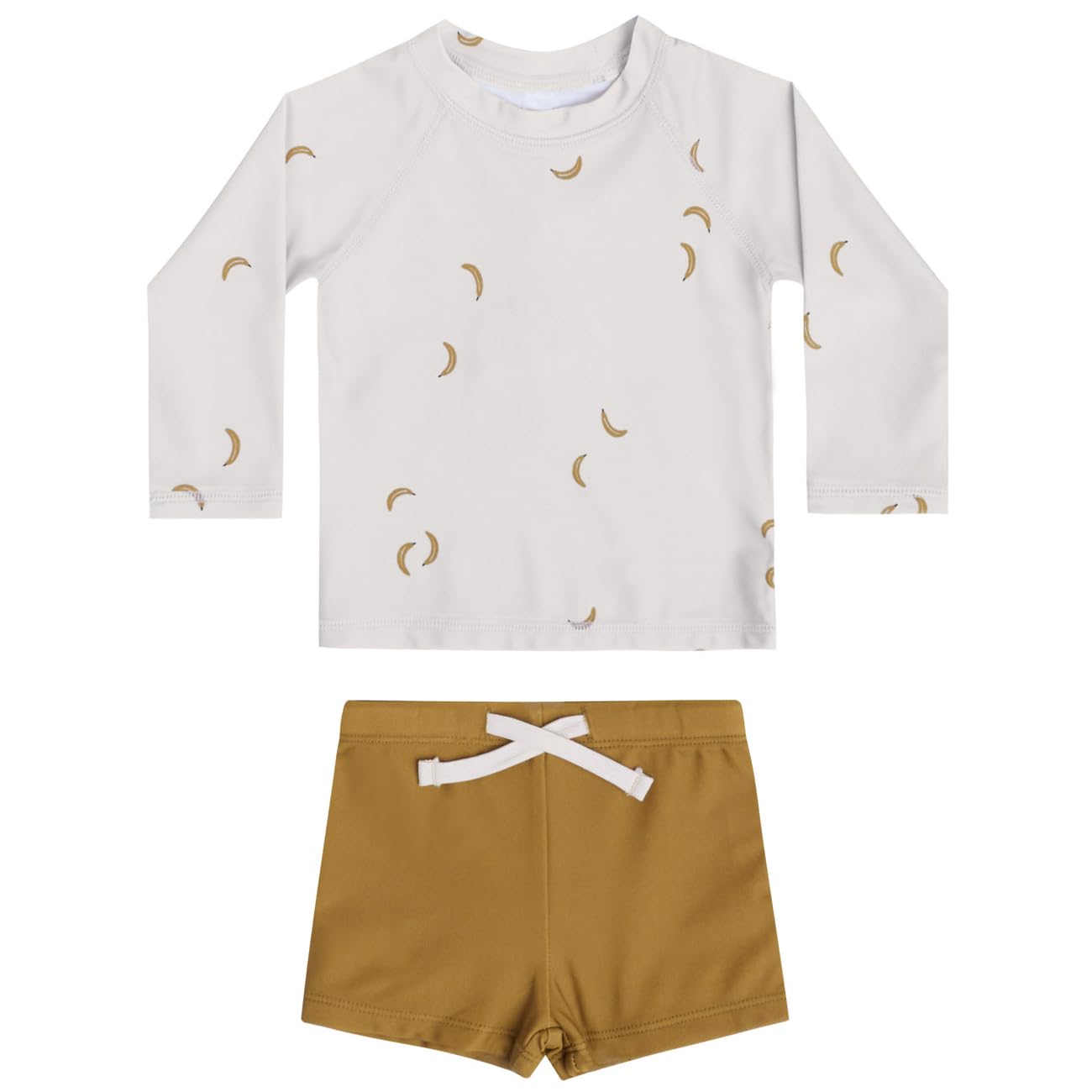 【送料無料】[GoUseGo] キッズ 水着 男の子 3点セット 子供用水着 長袖ラッシュガード サーフパンツ キャップ 80-130cm 小学生 セパレート スイムウェア 上下セット ベビー水着 赤ちゃん 幼児 保育園 幼稚園用 日焼け止め 色：バナナ、サイズ：100