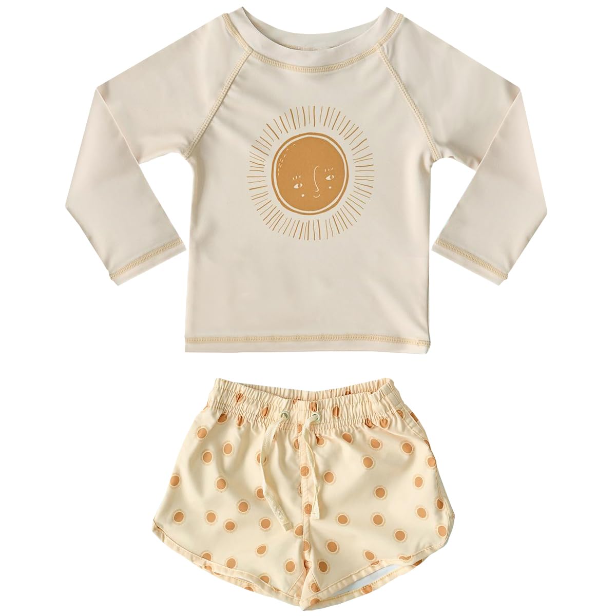 【送料無料】[GoUseGo] キッズ 水着 男の子 3点セット 子供用水着 長袖ラッシュガード サーフパンツ キャップ 80-130cm 小学生 セパレート スイムウェア 上下セット ベビー水着 赤ちゃん 幼児 保育園 幼稚園用 日焼け止め 色：太陽、サイズ：130