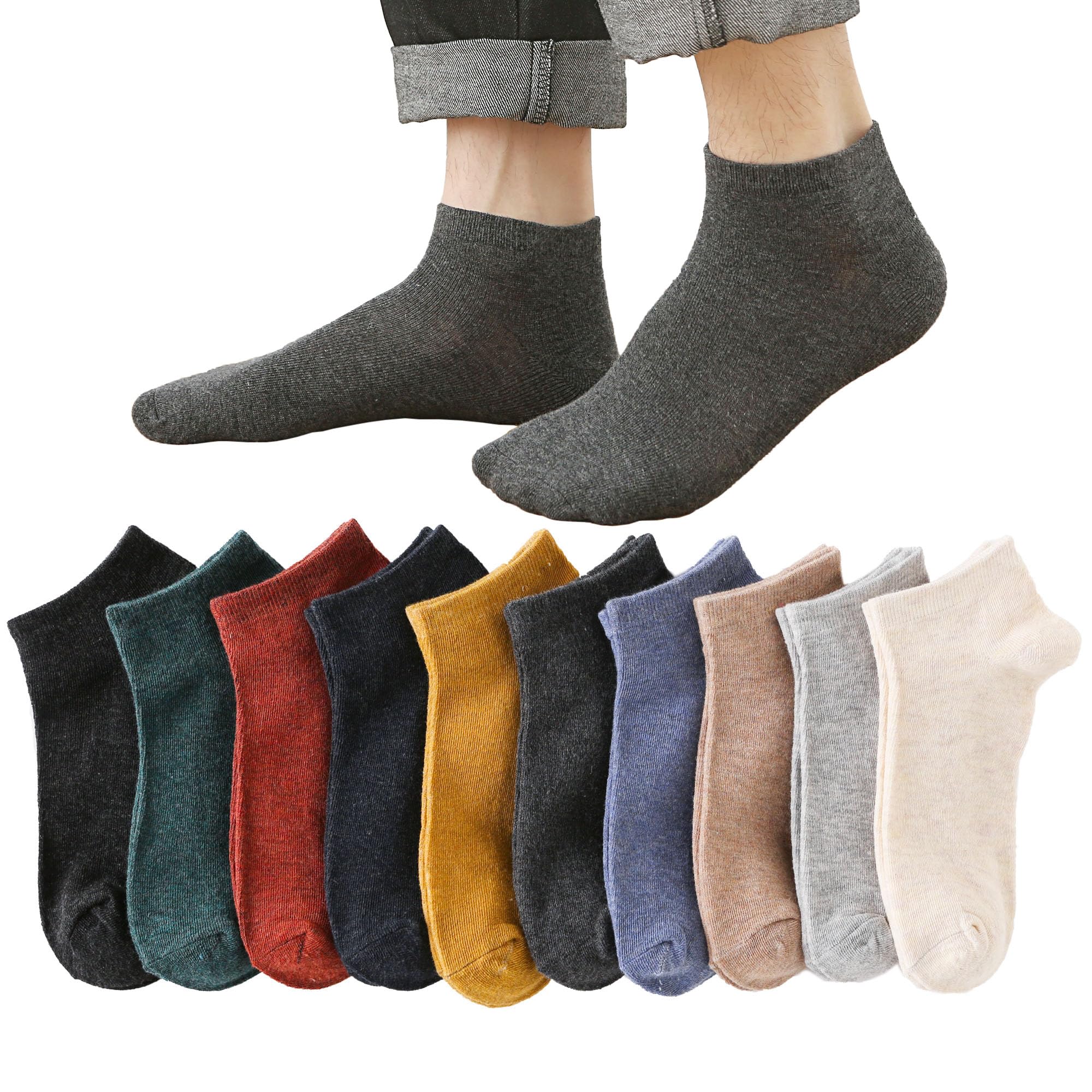 【送料無料】[Cailin Kailun] 靴下 メンズ【抗菌 防臭 綿 】 スポーツソックス 吸汗 10足セット 7足セット 24-28cm カラフルソックス アウトドアソックス カジュアル 色：10足セット-7、サイズ：23.0-27.0 cm