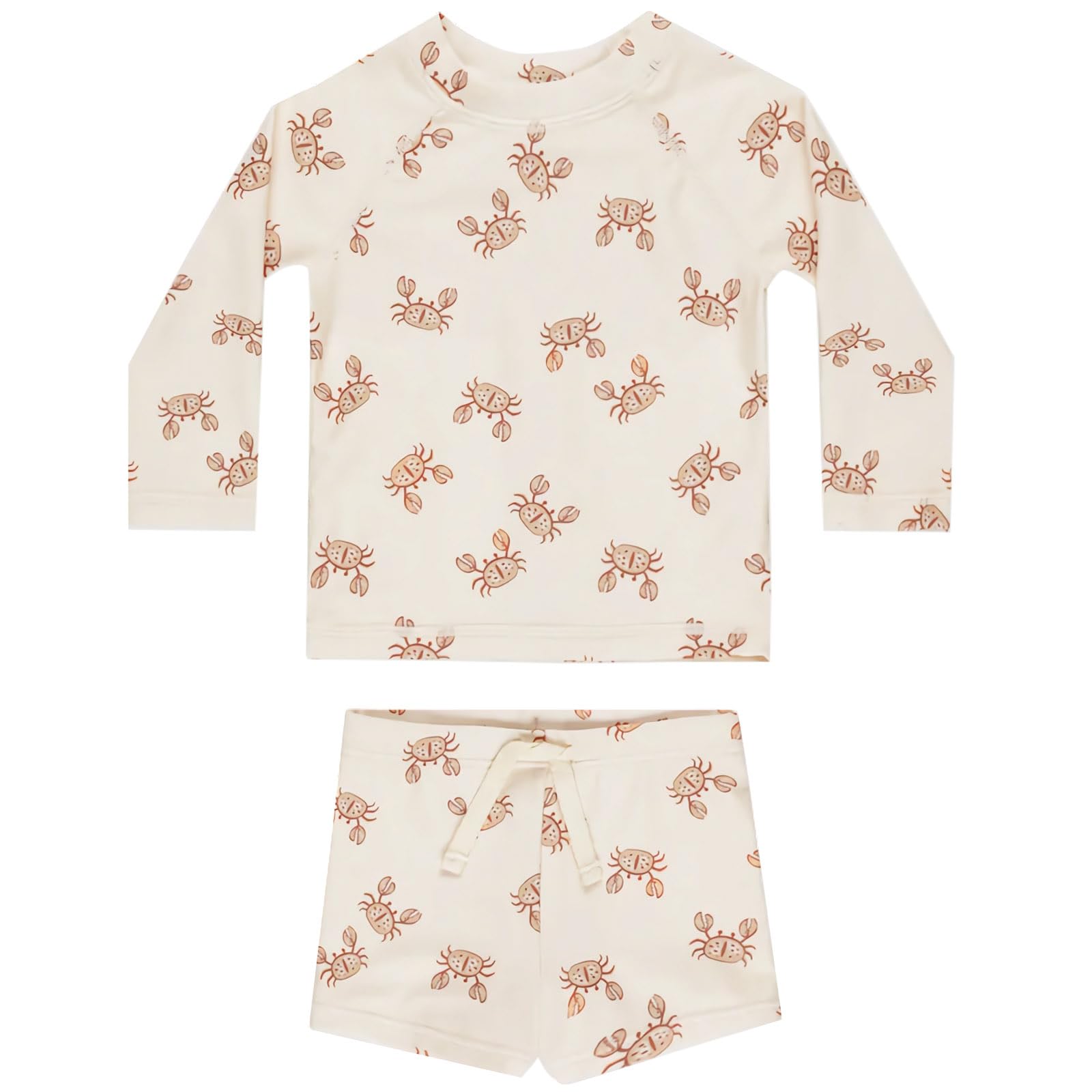 【送料無料】[GoUseGo] キッズ 水着 男の子 3点セット 子供用水着 長袖ラッシュガード サーフパンツ キャップ 80-130cm 小学生 セパレート スイムウェア 上下セット ベビー水着 赤ちゃん 幼児 保育園 幼稚園用 日焼け止め 色：レッドカニ、サイズ：100