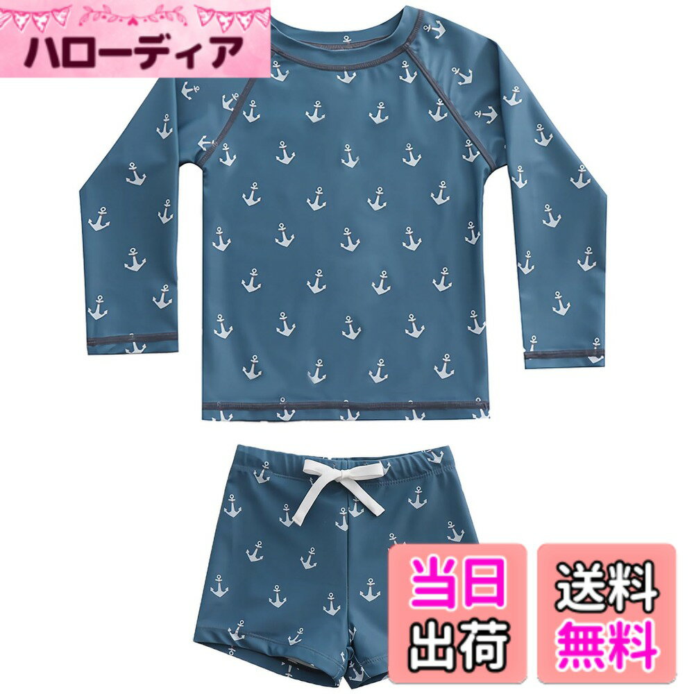 【送料無料】[GoUseGo] キッズ 水着 男の子 3点セット 子供用水着 長袖ラッシュガード サーフパンツ キャップ 80-130cm 小学生 セパレート スイムウェア 上下セット ベビー水着 赤ちゃん 幼児 保育園 幼稚園用 日焼け止め 色：アンカー、サイズ：120