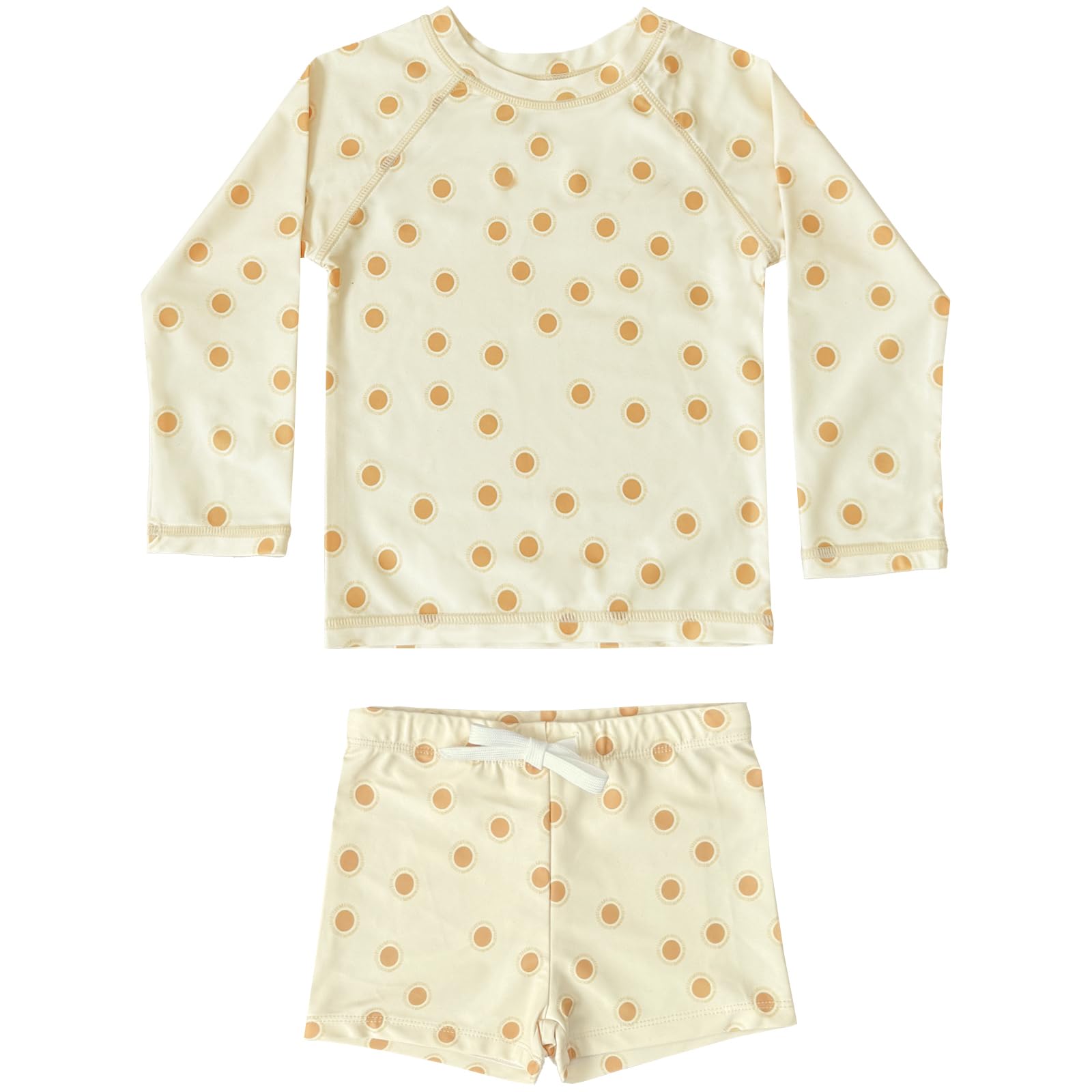 【送料無料】[GoUseGo] キッズ 水着 男の子 3点セット 子供用水着 長袖ラッシュガード サーフパンツ キャップ 80-130cm 小学生 セパレート スイムウェア 上下セット ベビー水着 赤ちゃん 幼児 保育園 幼稚園用 日焼け止め 色：イェロー太陽、サイズ：90