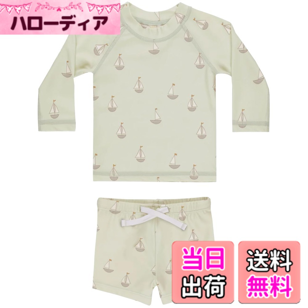 【送料無料】[GoUseGo] キッズ 水着 男の子 3点セット 子供用水着 長袖ラッシュガード サーフパンツ キャップ 80-130cm 小学生 セパレート スイムウェア 上下セット ベビー水着 赤ちゃん 幼児 保育園 幼稚園用 日焼け止め 色：船、サイズ：80