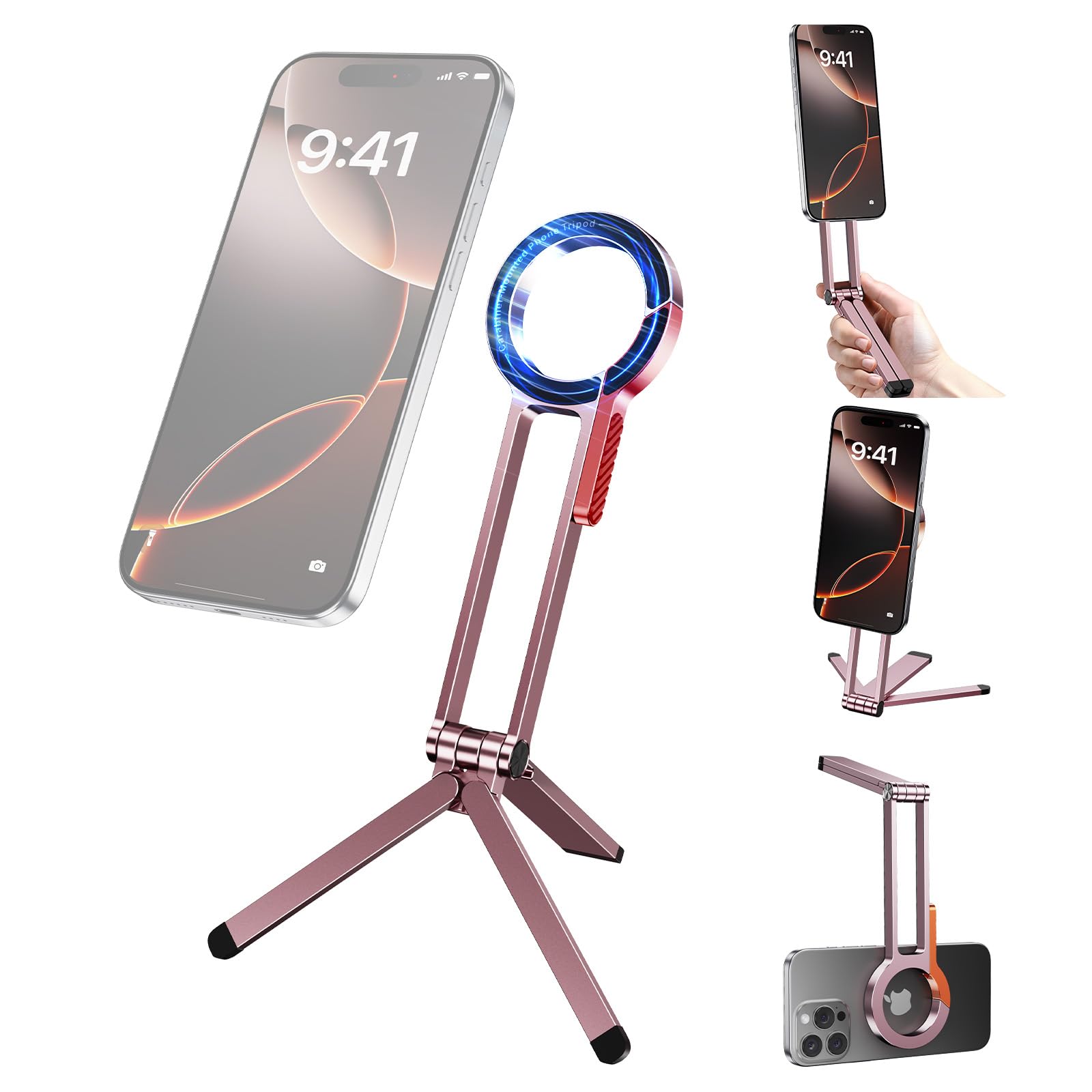 【送料無料】nediea スマホ三脚 Magsafe対応 ミニ三脚 全金属製 折りたたみ式 携帯スタンド 持ち運び便..