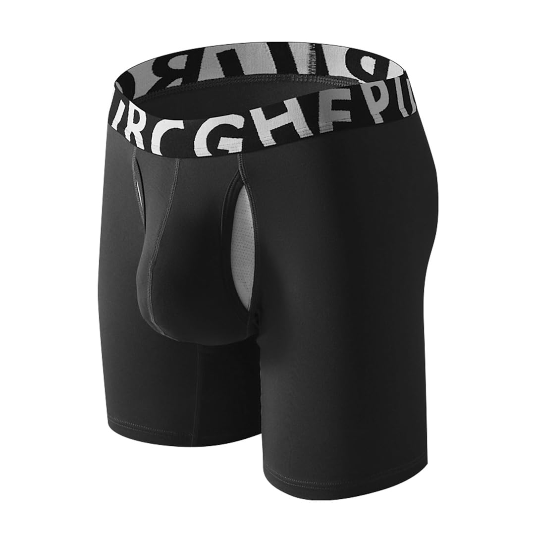 【送料無料】[Pastinde] 分離型 ボクサー メンズ 前開き ボクサーパンツ スポーツ 摩擦防止 通気消臭 ストレッチ 男性 下着 色：ブラック(ロング)、サイズ：XL