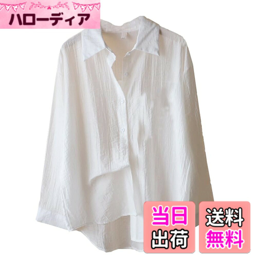 乐天商城 - 【送料無料】[zuevichn] ブラウス レディース 長袖 夏 シャツ ボタンダウン トップス 襟付き 通勤 カジュアル 無地 色：ホワイト、サイズ：S