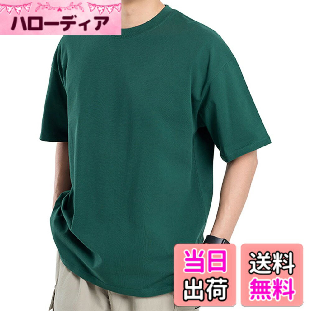 【送料無料】[Cailin Kailun] Tシャツ メンズ 2025 半袖 丸胴仕様 丸首 綿100% ゆったり 春夏 作業着 シンプル おしゃれ ヘビーT 抗菌防臭加工 カジュアル 色：ライトグリーン、サイズ：XL