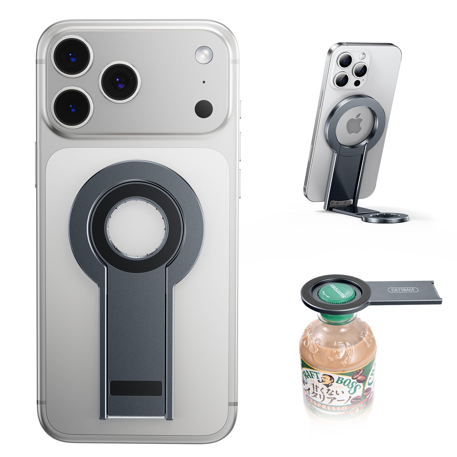 【送料無料】nediea スマホスタンド 磁力は強力 マグネット MagSafe対応 【栓抜き設計】 折りたたみ式 卓上用 スマホホルダー 携帯スタンド マグネットスタンド アルミニウム合金製 耐久 多角度調整 薄型 軽量 二関節調整 簡単着脱 全機種スマートフォン対応 色：グレー