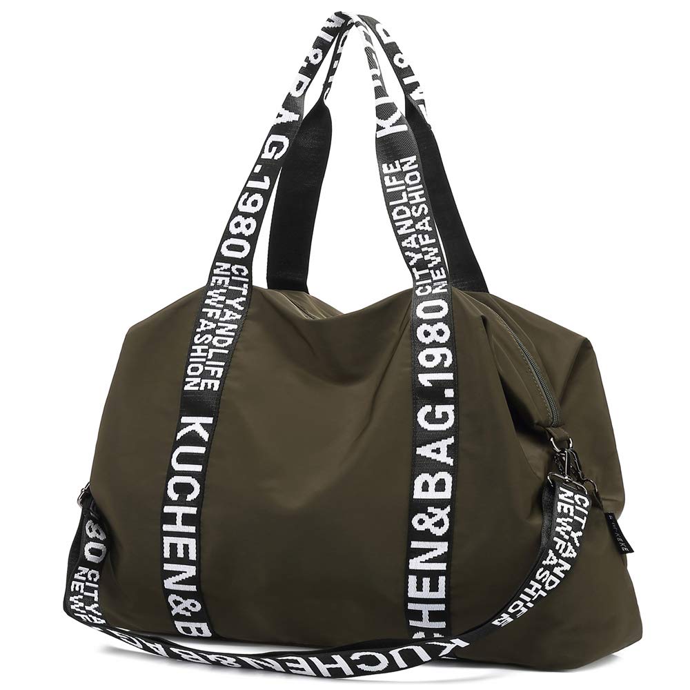 【送料無料】EMKEKE 大容量 2WAY ショルダーバッグ トートバッグ 斜めがけ レディース ナイロン 多機能 2-3泊 撥水 旅行バッグ ジムバッグ マザーズバッグ ボストン 軽量 通勤 仕事 旅行 アウトドア 色：カーキ、サイズ：44cm x 13cm x 40cm