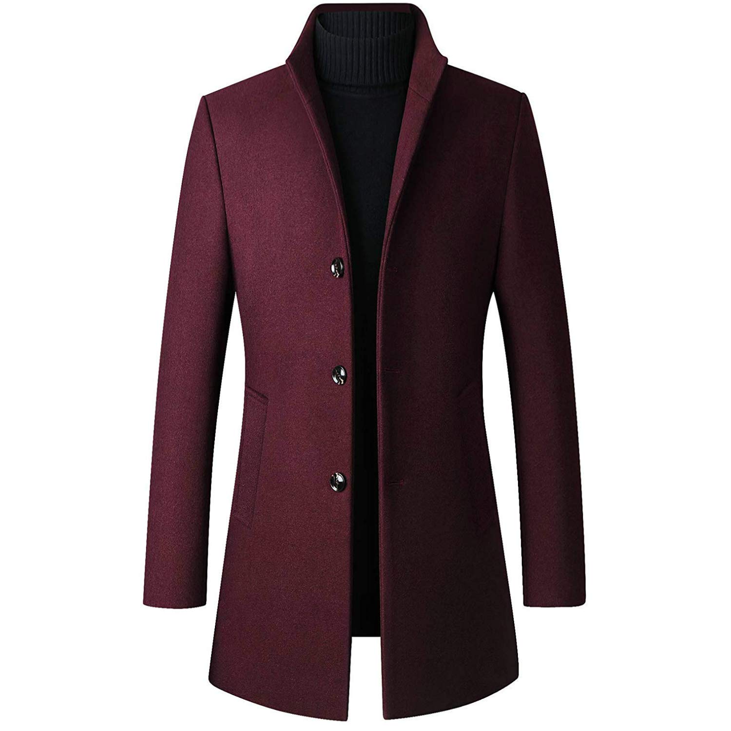 【送料無料】[Aquiver] チェスターコート ロング コート メンズ メルトン ウール ジャケット ビジネス スリムコート カシミヤ 秋冬 防寒 大きいサイズ 無地 紳士服 色：ワインレッド、サイズ：2XL Regular