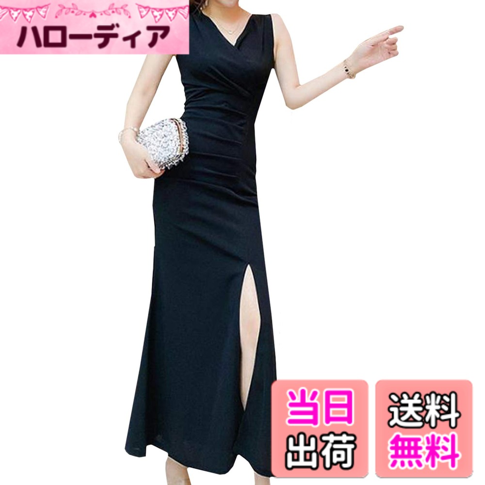 【送料無料】[toasoa] マキシ ワンピース レディース タイト マーメイド スリット ロング 丈 色：ブラック、サイズ：L