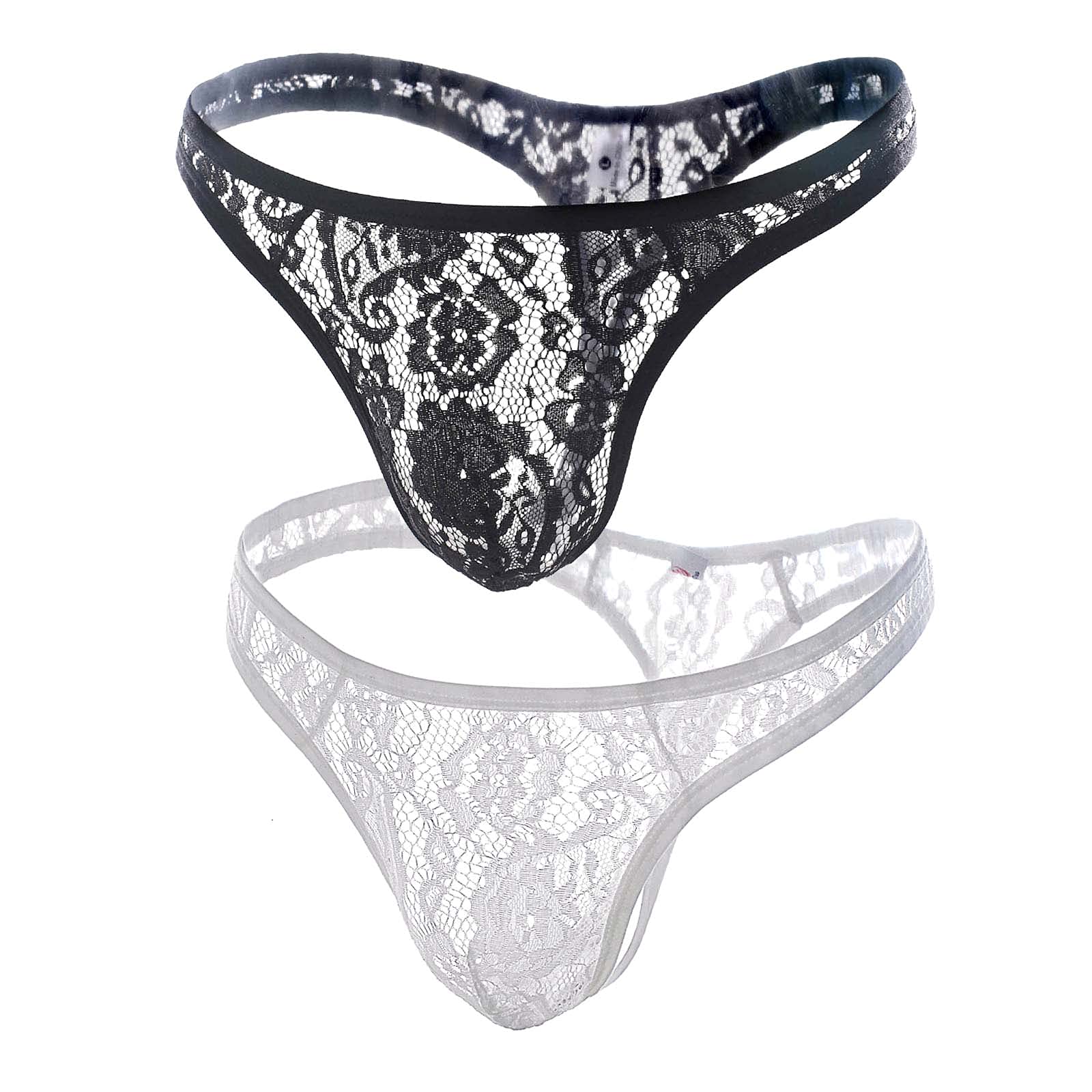 【送料無料】[YuanD] 男性下着 花柄レース Tバック セクシー 極薄 Gストリングス ビキニブリーフ 過激 勝負下着 シースルー メンズ パンティー 大胆なデザイン 通気性 インナー パンツ (黒白い, XL) 色：黒白い、サイズ：XL