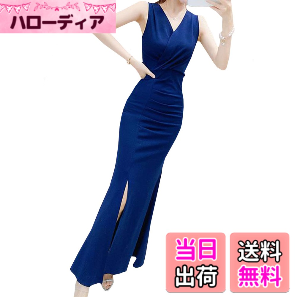 【送料無料】[toasoa] マキシ ワンピース レディース タイト マーメイド スリット ロング 丈 色：ネイビー、サイズ：XL