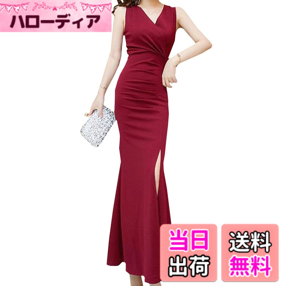 【送料無料】[toasoa] マキシ ワンピース レディース タイト マーメイド スリット ロング 丈 色：ワインレッド、サイズ：XL
