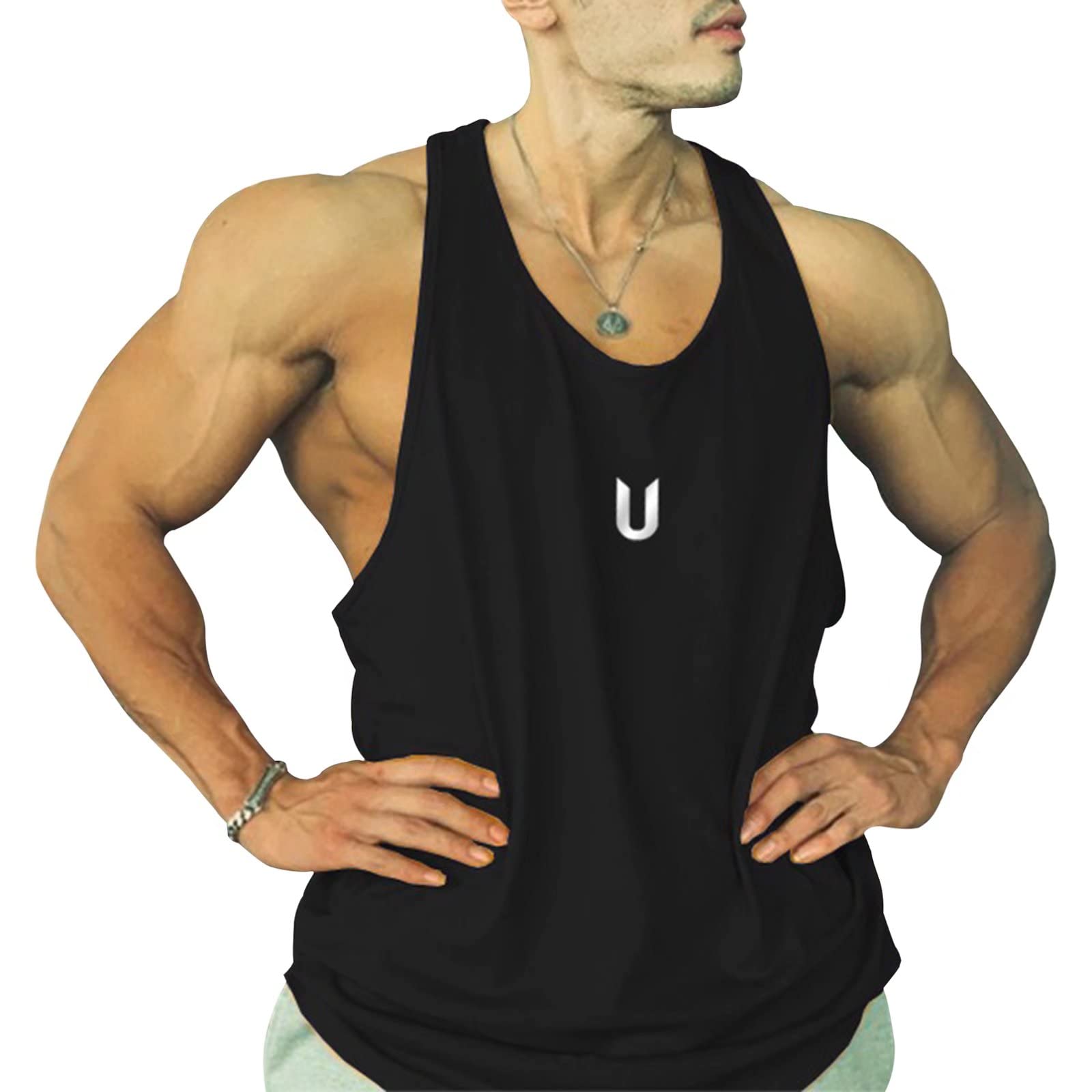 【送料無料】LVFU タンクトップ メンズ トレーニング ノースリーブ ベスト ジム用 筋トレウェア ボディビル トレーニング スポーツウェア 多色 色：AAブラック、サイズ：2XL