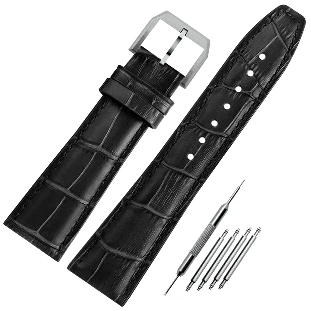 【送料無料】[HEYOZURY] 腕時計ベルト IWC 時計バンド 革 IWCベルトレザー オリジナル Dバックル IWC Portugieser シリーズ IWC PortofinoシリーズIW371447/IW391031/356517/356601/391029交換ベルト工具付き 色：ブラック、サイズ：22mm