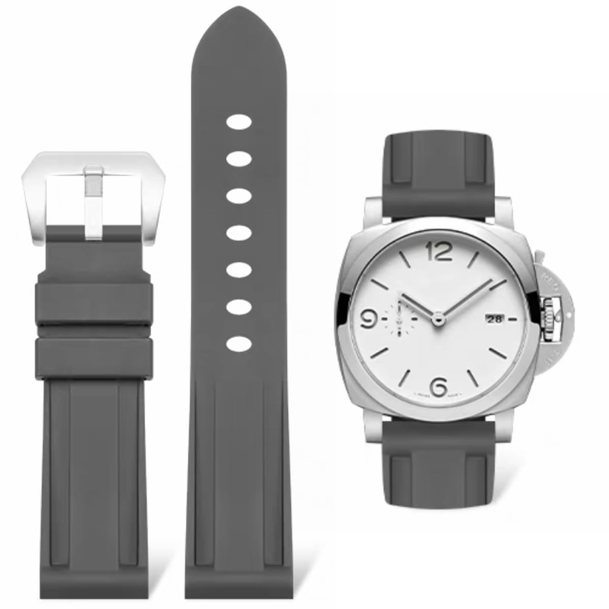 【送料無料】HEYOZURY 時計ベルト 腕時計バンド シリコン 22mm 24mm 26mm ラバー 交換ベルト 替えベルト Paneraiバンド パナライベルト オメガ g-shock セイコー シチズン 色：グレー、サイズ：22mm