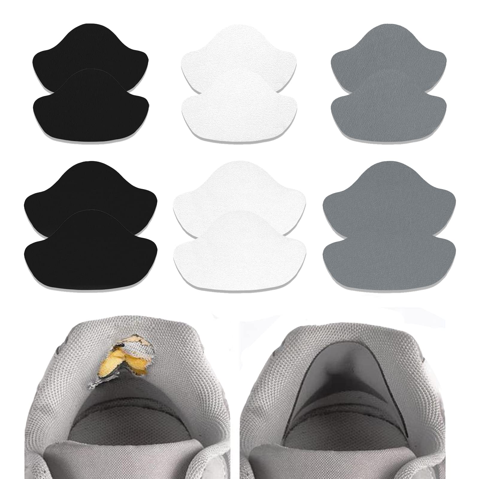 【送料無料】[Topatrol] かかと修理 靴 修理 内側 シール パッチ かかと修理 パッチ スニーカー かかと補修 靴かかと修理 キット シューズ補修材 かかと補修 靴修理 靴 踵 補修 靴の穴 色：3カラー 各カラー2サイズ（6足分セット）、サイズ：8.5x5.8cm(L)、7x4.8cm(S)