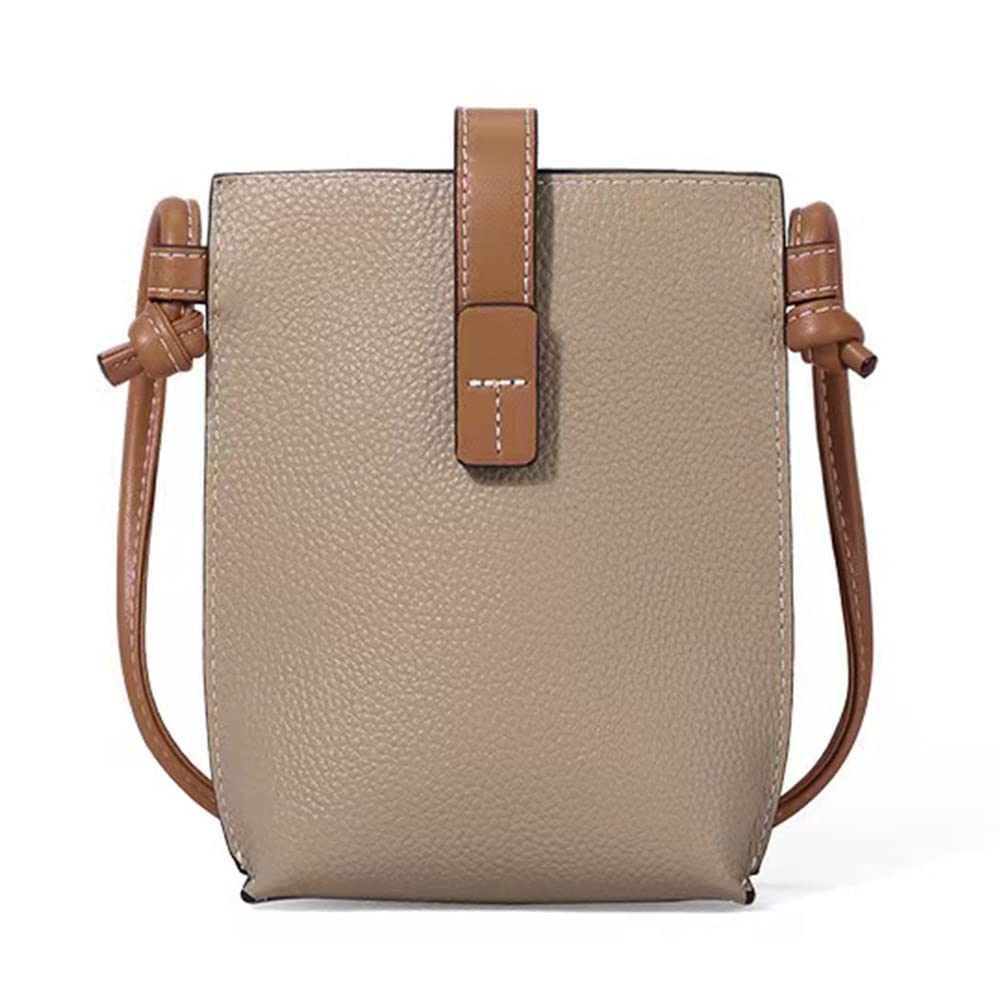 【送料無料】[LEOLEO] ショルダーバッグ 本革 長さ調節可能 スマホポーチ レディース ショルダーバッグ スマホポシェット 携帯ポーチ 斜めがけ 縦型 シンプル 色：グレージュ、サイズ：横12.5x縦17.5xマチ4.5cm