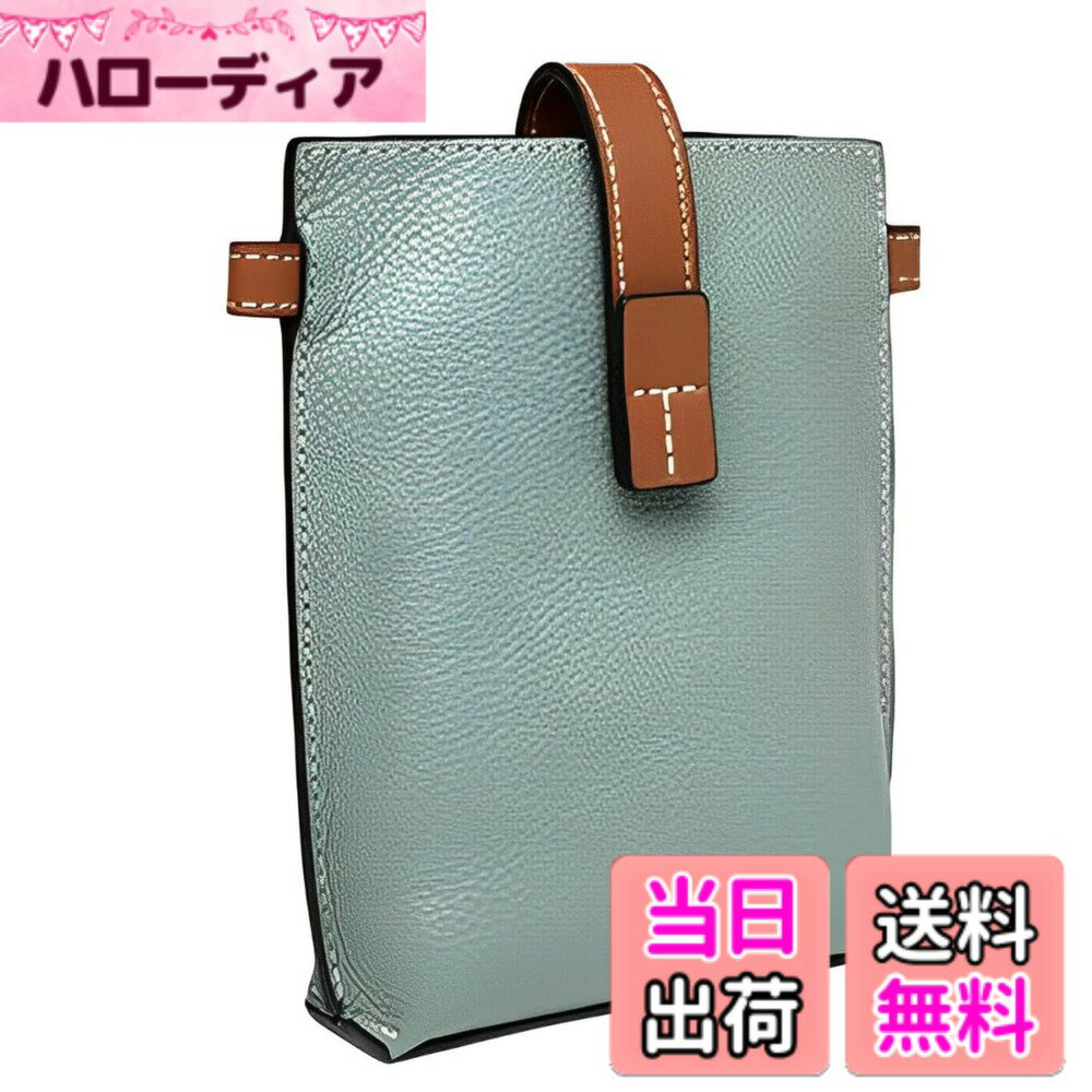 【送料無料】[Four leaf] おしゃれ 本革 レザー サコッシュ スマホ ショルダー スマホポーチ ミニ ショルダーバッグ レディース カードケース付き 色：ブルー、サイズ：12.5cmx17.5cmx4.5cm