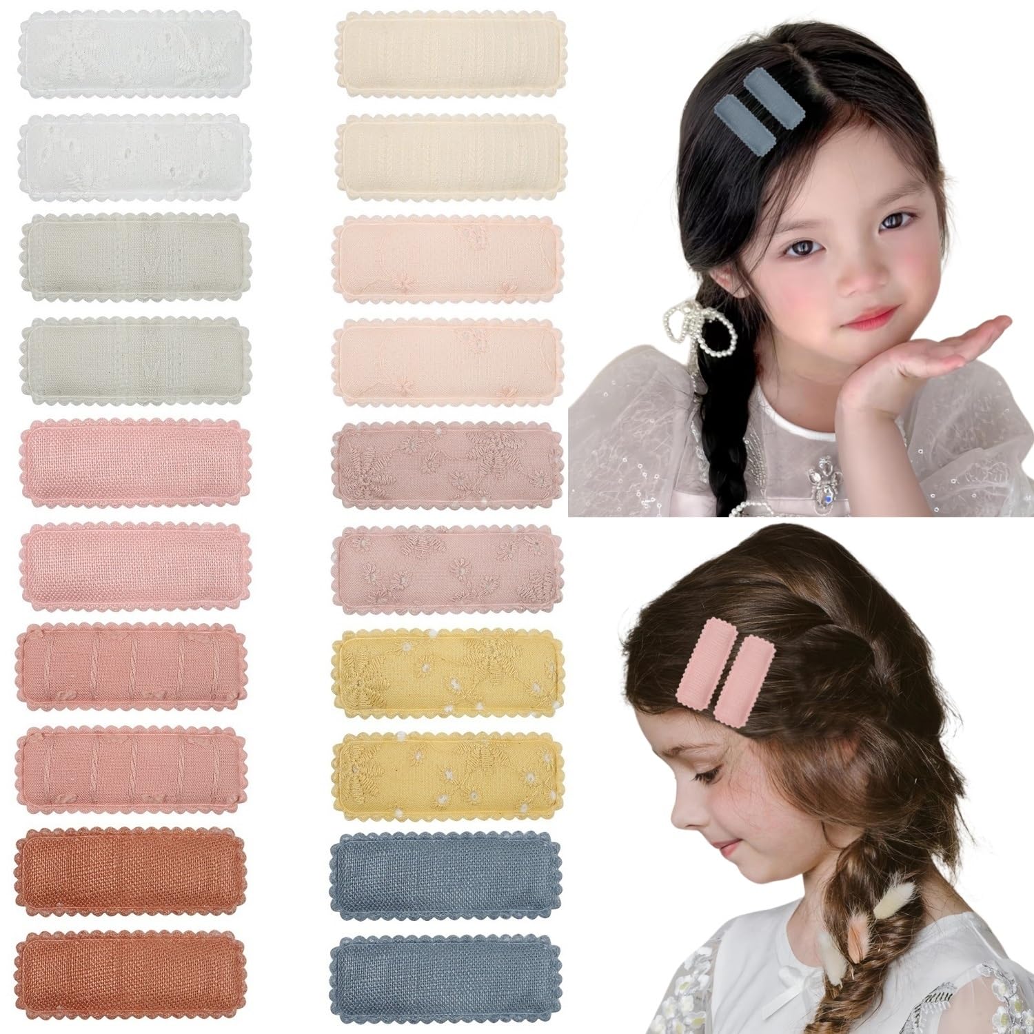 【送料無料】LYXOTO 20点セット ベビー ヘアピン ヘアクリップ 赤ちゃん パッチン留め キッズ 女の子 子供 ヘアアクセサリー パッチンピン スリーピン ナチュラル かわいい ハンドメイド 刺繍 花柄 色：カラフル B