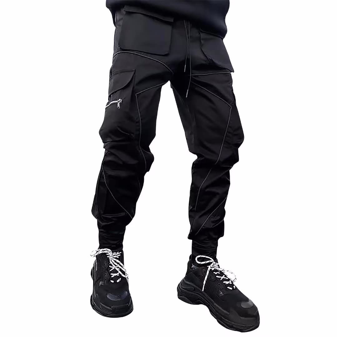 【送料無料】[LVFU] ジョガーパンツ メンズ トレーニングパンツ ジム スポーツウェア スリム スウェットパンツ カジュアル 多ポケット おしゃれ テーパードパンツ 作業着 ズボン ロングパンツ 大きサイズ K1158 色：ブラックx、サイズ：2XL