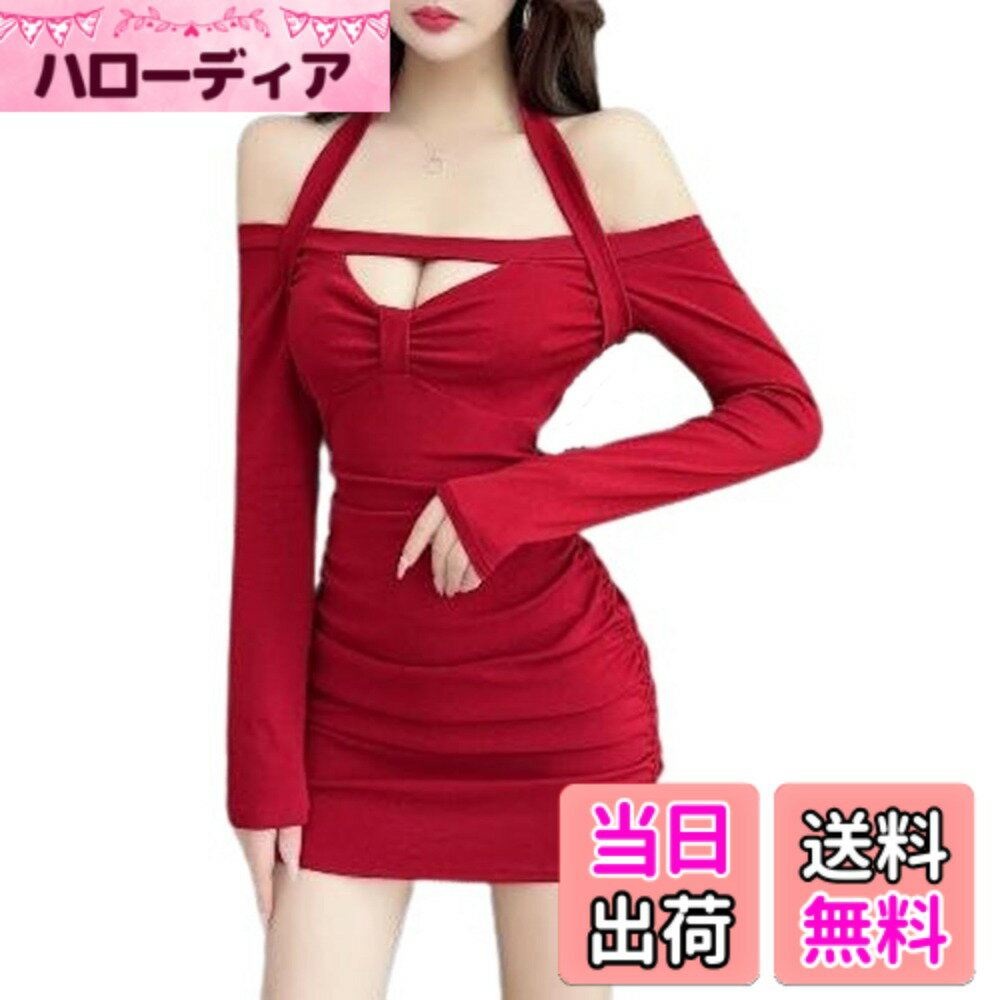樂天商城 - 【送料無料】[トーアソーア] オフショルダー ワンピース ミニ レディース セクシー 胸元 リボン セクシー ホルターネック 色：レッド、サイズ：M