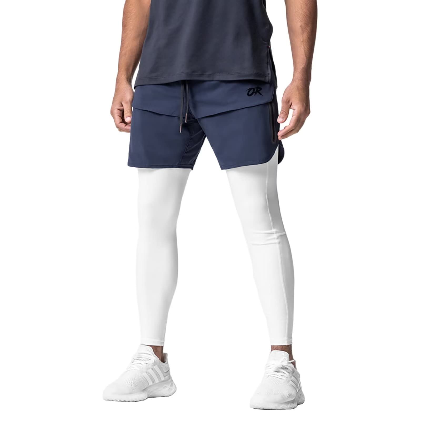 【送料無料】[OROLN] ショートパンツ メンズ スポーツ アメリカ 短パン トレーニング フィットネス ランニング 半ズボン 通気 速乾 調整可能 ファスナーポケット付き ハーフパンツ 色：ネイビー、サイズ：XL