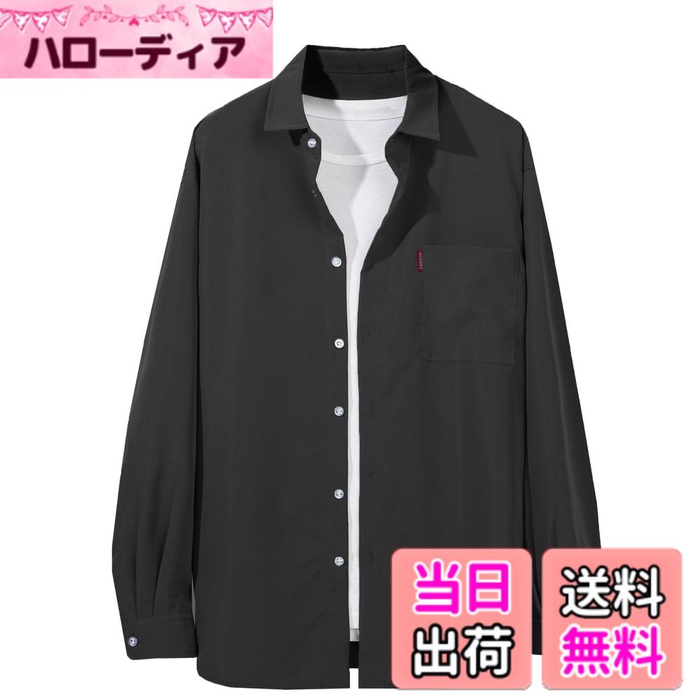 【送料無料】[Metakey] シャツ メンズ 半袖 長袖 カジュアル 夏 薄手 無地 ゆったり おしゃれ 大きいサイズ 人気 春夏秋 対応 色：#117:ブラック、サイズ：M