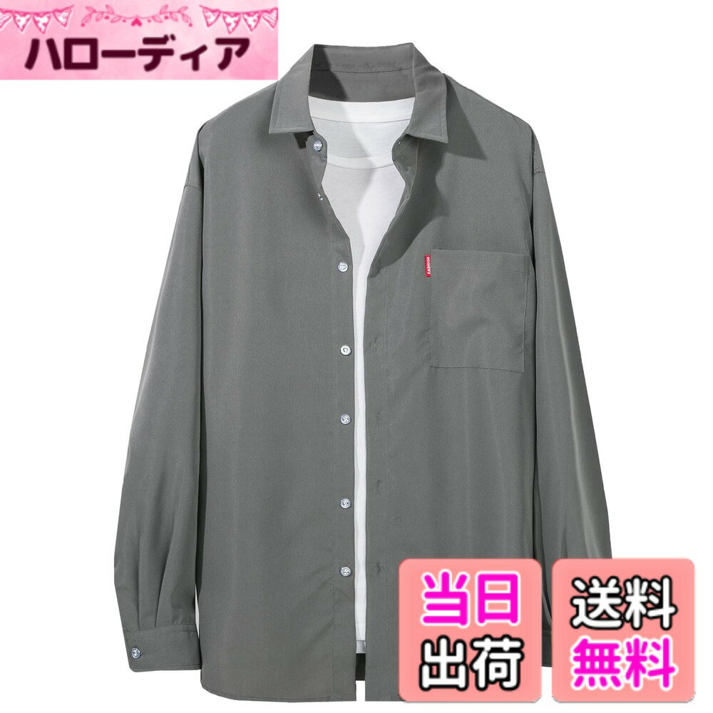 【送料無料】[Metakey] シャツ メンズ 半袖 長袖 カジュアル 夏 薄手 無地 ゆったり おしゃれ 大きいサイズ 人気 春夏秋 対応 色：#118:グレー、サイズ：M