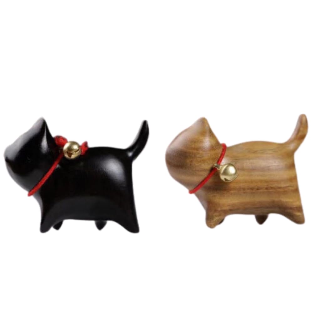 【送料無料】Tropchou 猫の置き物 猫グッズ まねきねこ インテリア 飾り 玄関小物 雑貨 幸運 木製 ミニ 2個セット 色：黒檀・緑壇、サイズ：手乗りサイズ