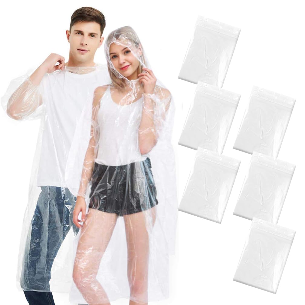 【送料無料】[Roctee] レインコート 使い捨て レインポンチョ 透明 クリア レインウェア 使い捨てカッパ リュック対応 ランニング ポンチョ ポンチョコート 雨カッパ 防災グッズ 旅行 スポッツ観戦 通勤 通学 水上項目 フリーサイズ 男女兼用 色：クリア、サイズ：6枚