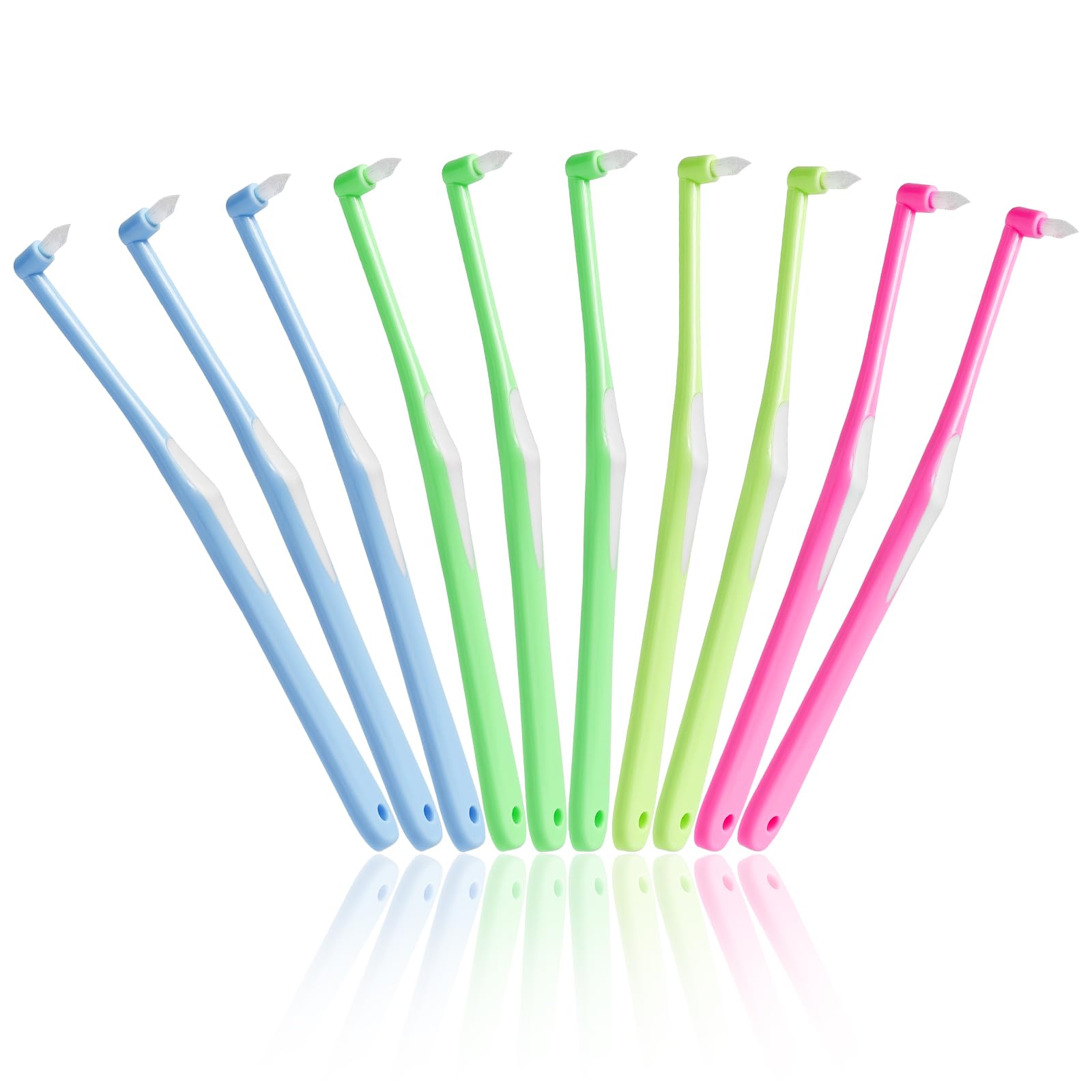 【送料無料】DXTECHPRO ワンタフトブラシ 超極細い やわらかめ 歯科用 歯ブラシ 部分磨き 奥歯用 矯正用 歯間ブラシ 入りやすい 歯間清掃 色：10本入 4色 (3本ブルー＋3本グリーン＋2本イエロー＋2本レッド)