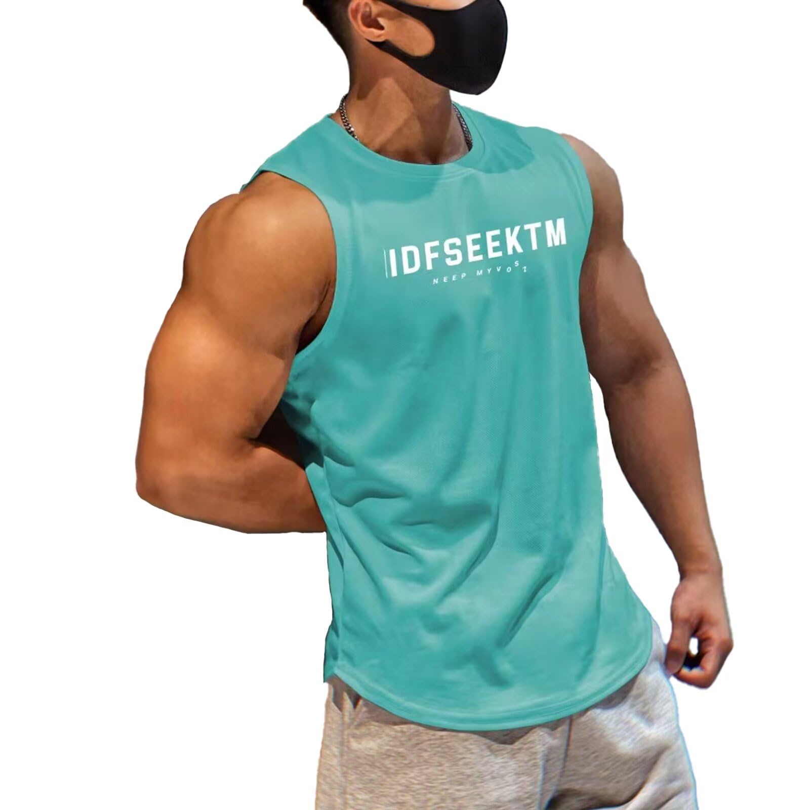 【送料無料】[UUEN] タンクトップ メンズ ランニングウエア トレーニングウエア スポーツウエア インナー ノースリーブ メンズ 袖なし 速乾 伸縮性 吸 汗 ランニング 運動 ジム ヨガ タンク 筋トレ ダイエット 部屋着 色：レイクブルー、サイズ：L