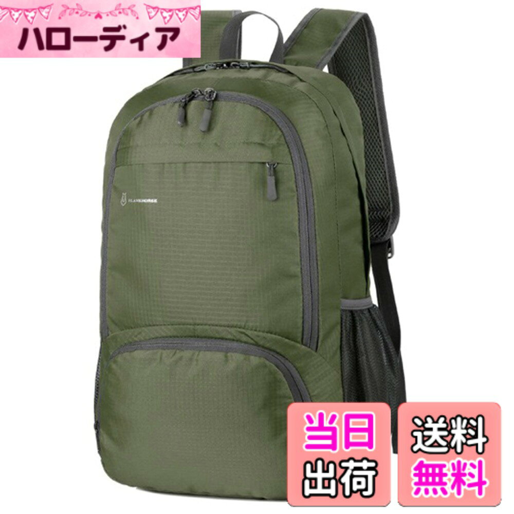 【送料無料】[LEOLEO] 折りたたみリュック 35L 軽量 大容量 ポケッタブル 登山用 防水 コンパクト アウトドアバックパック 旅行 買い物 トレッキング バイク 通勤 携帯 収納袋付き メンズ レディース 色：グリーン、サイズ：Free Size