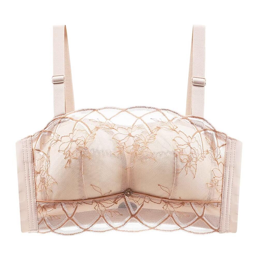 【送料無料】[Quntum A.E] ブラジャー 谷間チラ見え防止ブラ BCDカップ対応 2WAY 谷間カバー 脇高 ストラップ取外し可 胸を小さく見せる ノンワイヤー 薄手 色：ベージュ、サイズ：4XL