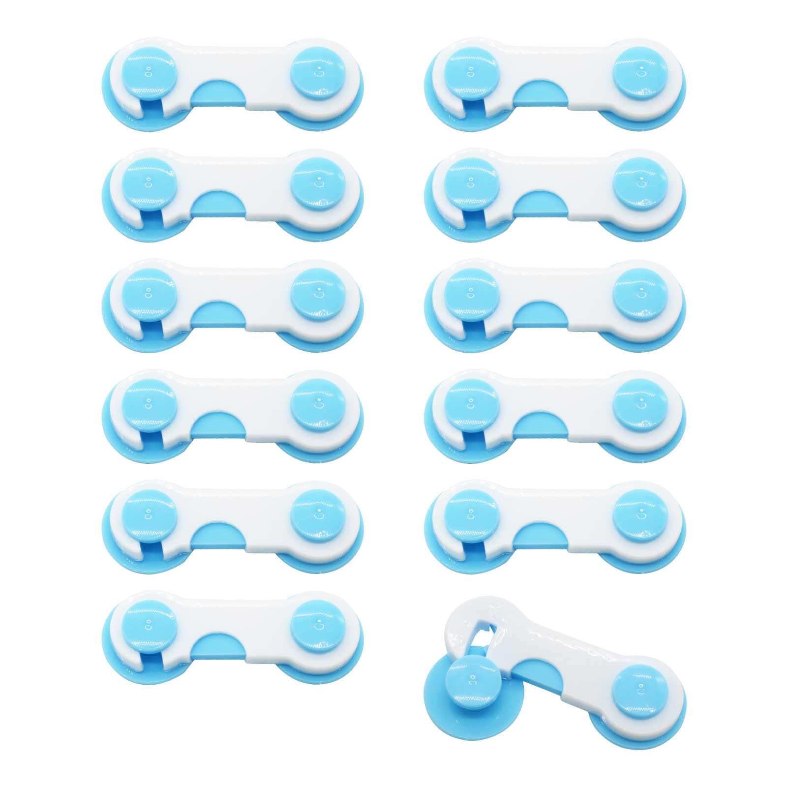 【送料無料】Funriche ドアロック 扉 ストッパー ベビーガード 粘着テープ式 赤ちゃん 子供 引き出し 引き戸 ドア ロック チャイルドロック 色：ブルー 12個