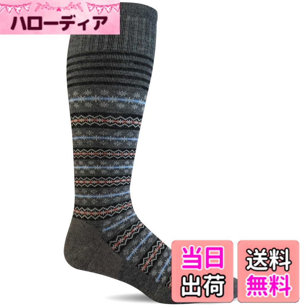 商品情報 商品の説明 主な仕様 ミニマムな雪の結晶デザインが施されたロング丈のボーダー柄ソックス。間に入ったビビットなカラーラインもポイントに。ソックウェルのライフスタイル着圧シリーズは昼用や夜用といった時間帯も、お仕事やランニング、旅行、キャンプといったシーンも選びません。どんな時でも足元をサポート。そしてケアする着圧ソックスです。足首からふくらはぎにかけての段階的着圧、シームレスなつま先、締め付けない履き口で、履いた時から脱ぐ時まで着圧による窮屈さを感じさせません。ロッキーマウンテンで自由放牧した羊のウールを使用し、アメリカで製造されています。カスタムメイド「メリノウールxバンブー紡績」の効果・温度調節機能・ソックスのニオイの抑制・蒸れにくい・耐久性中圧力 15-20mmHg / ウルトラライトクッション（★☆☆）M/L(24.0cm-26.5cm) # 【送料無料】[ソックウェル] メリノウール 着圧 ソックス 【MINI FAIRISLE】 色：チャコール、サイズ：M-L 足の疲れやむくみが気になったことはありませんか？長時間の立ち仕事や、スポーツを楽しむ方には、足元のサポートが欠かせません。そんな悩みを抱える多くの方に共感できる商品が登場しました。それが、ソックウェルのメリノウール着圧ソックスです。このソックスは、機能性とデザイン性を兼ね備えており、日常生活や運動時でも足元をしっかりとサポートします。適度な着圧が、疲れやむくみを軽減し、快適な履き心地を提供します。このソックスを履くことで、足の健康をケアし、パフォーマンス向上につなげることが可能です。運動や仕事を通じて、日々の活力を感じることができるでしょう。ぜひ、この機会にお試しください。 ## シンプルなデザインと多機能性 ソックウェルのメリノウール着圧ソックスは、ミニマムな雪の結晶デザインとボーダー柄が特徴です。まず、このシンプルなデザインがどんな洋服にも合わせやすく、日々のコーディネートを楽しめる要素となっています。また、ビビットなカラーラインが施されているため、アクセントとしても活用できます。デザイン性だけでなく、機能性も充実しています。 このソックスは、昼用や夜用といった時間帯を問わずに使用できるため、ライフスタイルに合わせて活用可能です。お仕事の際やランニング、旅行、キャンプなど、さまざまなシーンで足元を快適に保つことができます。特に、長時間の活動が求められる場面では、その支えが大変重要です。 さらに、足首からふくらはぎへ段階的に着圧がかかるため、最適なサポートを提供します。これは、足の血行を促進し、疲労感を軽減するのに役立ちます。加えて、シームレスなつま先設計と締め付けない履き口を採用しているため、履いた時から快適さを感じることができます。 このように、デザインと機能の両方が優れたソックスは、日常生活において役立つ優秀なアイテムと言えるでしょう。 ## メリノウールの特徴とその効果 ソックウェルの着圧ソックスに使用されているメリノウールは、特に特殊なウール素材です。このウールは、品質の高い羊から厳選されており、その柔らかさと耐久性が特徴です。メリノウールは温度調節機能にも優れ、寒い時期には暖かく、暑い時期には涼しさを提供します。これにより、季節を問わず快適に足元を保つことができるのです。 また、メリノウールは天然の素材であり、そのため蒸れにくい特性も持っています。長時間の使用でも、足の不快感を感じさせることがありません。そして、ニオイを抑制する効果もあり、これもまた使用者にとって嬉しいポイントです。 耐久性も高いため、日常的に使用しても長持ちします。これは、賢いコストパフォーマンスを狙う上で大きなメリットと言えます。これらの特徴があるため、ソックウェルのメリノウール着圧ソックスは、普段の生活だけでなく、アウトドアやスポーツを楽しむ方々にも支持されています。 このような特徴を持つソックスは、ただのファッションアイテムではなく、足元の健康を支える重要なアイテムであることがわかります。 ## 着心地とサイズ選びのポイント このソックスは、M-Lサイズ（24.0cm-26.5cm）に対応しています。サイズ選びは特に重要で、自分の足のサイズに合ったものを選ぶことで快適さを最大限に引き出せます。サイズが合わないと、着圧効果が適切に発揮されず、逆に不快感を感じることがあります。 履いた時の着心地は、非常に軽やかで、圧迫感を感じることがありません。特に、ソックスの履き口部分は締め付けない設計となっており、長時間履いていても快適な状態を維持してくれます。加えて、シームレスなつま先が足先の違和感を取り除き、その使用感は多くの方に喜ばれています。 このような細かい配慮が施されているため、足元のストレスを軽減しながら、日常生活や運動をサポートしてくれます。また、何度も洗濯してもその機能性や形状を保持するため、長期間使用できる点も強みです。 自分に合ったサイズと着心地の良さを追求することで、更に充実した日々が得られるでしょう。このソックスを通して、日々のアクティビティをもっと楽しんでいただければと思います。 ## 使い方とお手入れのポイント ソックウェルのメリノウール着圧ソックスは、日常使いだけでなく、運動時にも重宝します。使い方は非常にシンプルで、好きな時に履くだけです。特に、運動前後には履くことをお勧めします。運動後の疲れた足をサポートし、リカバリーを助けてくれることでしょう。 お手入れについては、通常の衣類と同様にウォッシュマシンで洗えますが、優しく洗うことが推奨されます。メリノウールの特性を保つために、柔軟剤は避け、必要に応じて手洗いを行うと良いでしょう。乾燥機の使用は避け、陰干しすることで、その質を長持ちさせることができます。 他に、湿度の高い場面での使用を控えていただくと、より快適さを保てます。足元の健康を守るためには、履き心地や洗濯のしやすさも重要なポイントです。 このソックスを取り入れることで、毎日をより穏やかに過ごすことができるでしょう。この機会に、ぜひご感想をお聞かせください。 ## まとめ - ソックウェルのメリノウール着圧ソックスは快適性とサポート力が優れています。 - デザイン性も高く、日常使いにも適しています。 - 機能性が豊富で、あらゆるシーンで活躍します。 - サイズ選びが重要で、フィット感を確保することが大切です。 - メリノウールの特性により、快適さが長持ちします。 - 洗濯が簡単で、手入れも楽です。 このソックスで、足元の健康をサポートし、より豊かな日々をお過ごしいただければ幸いです。