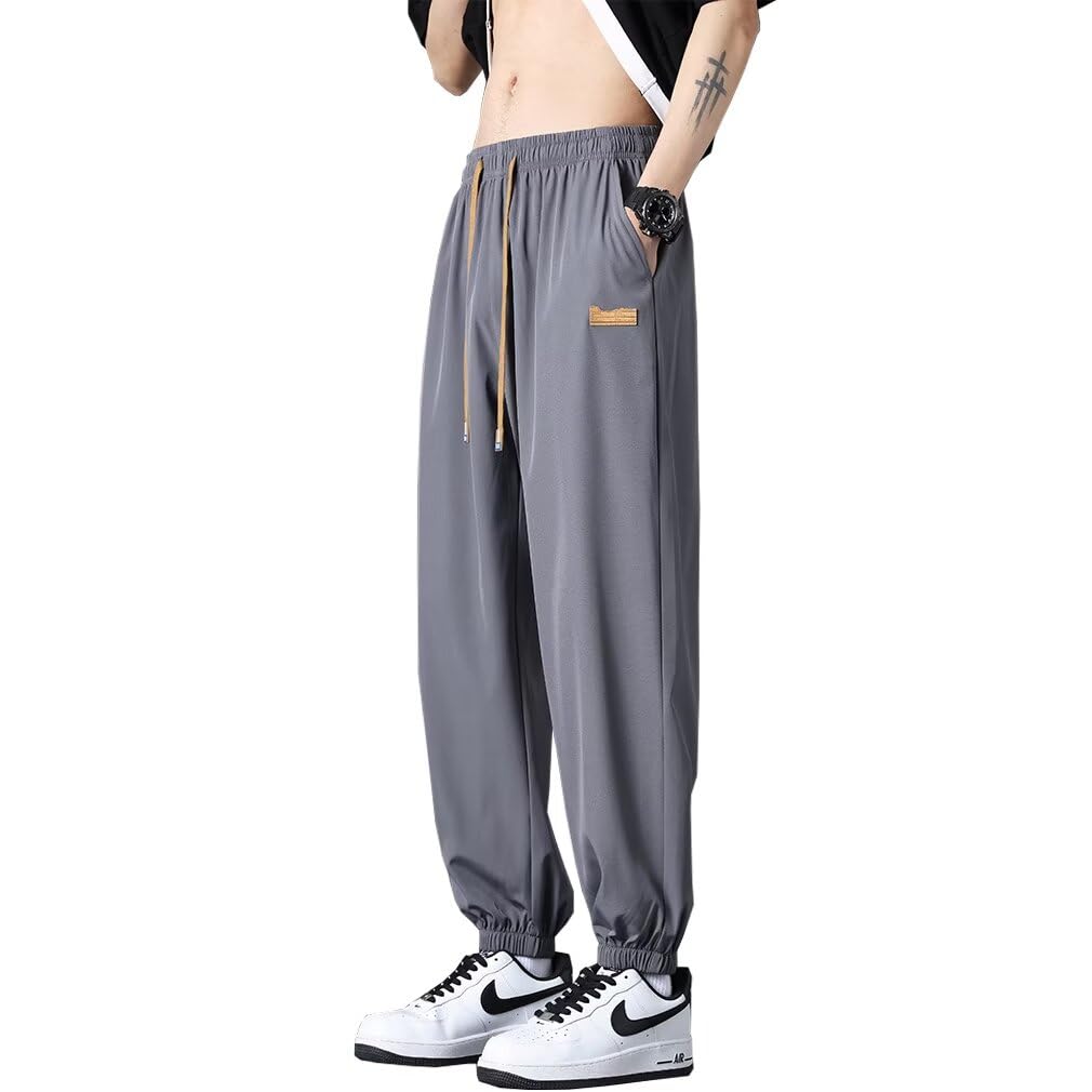 【送料無料】[Running sheep] ジョガーパンツ メンズ 冷感 ロングパンツ ワンポイント ゆったり ジャージ下 ガチョウパンツ イージーパンツ カジュアル 接触冷感 通気速乾 春夏秋 色：ダークグレー、サイズ：S