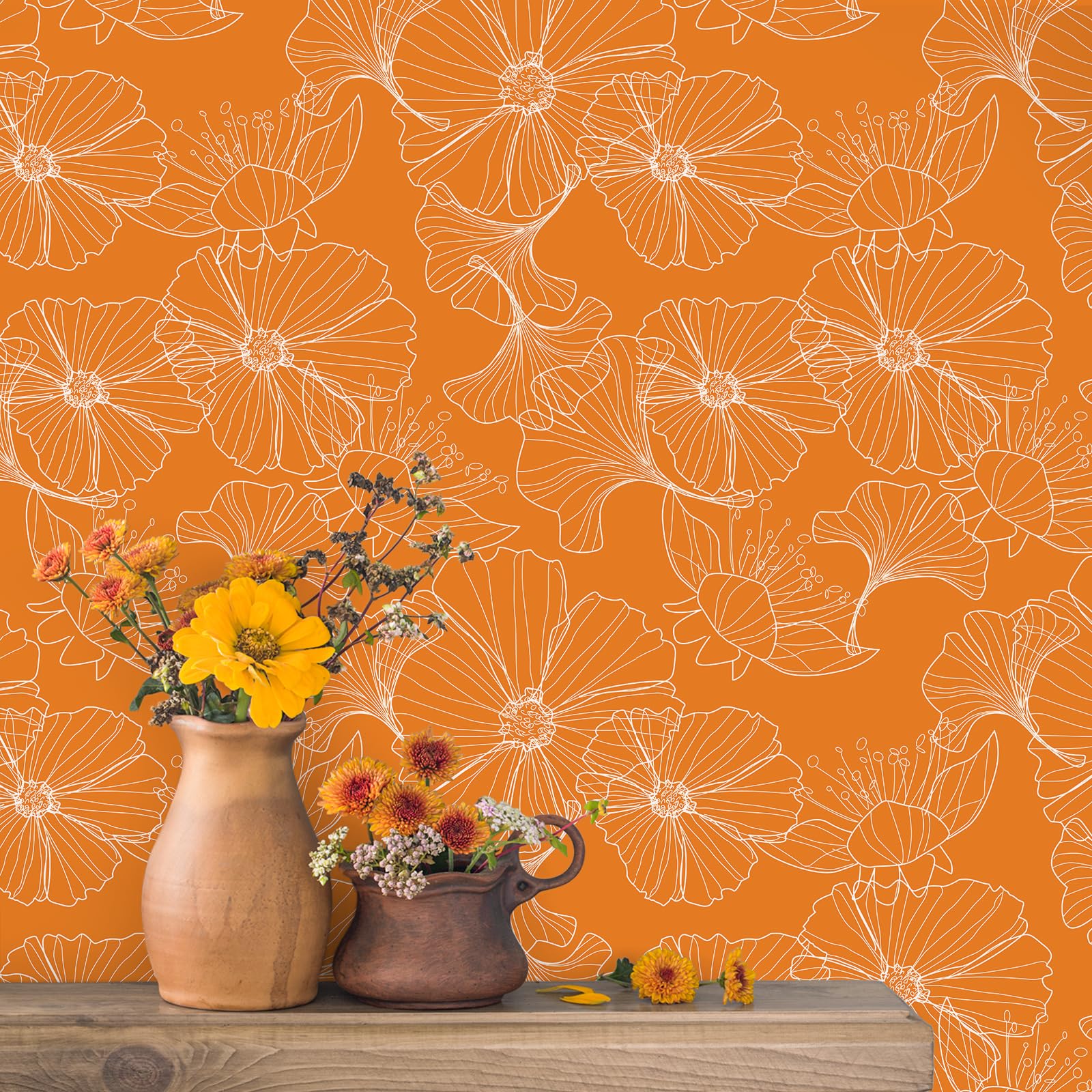 商品情報商品の説明主な仕様 【柄物アクセントクロス】壁紙の柄はアーティスティックな花柄です。パターンの本体は一連の大きな花で構成されており、それらははっきりとした白い線で縁取られており、オレンジ色の背景に対して際立っています。花の形は牡丹や...